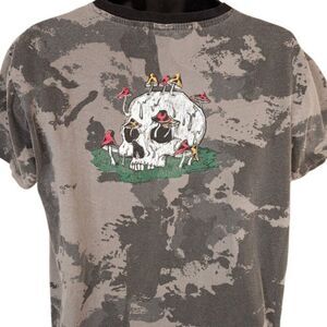 Skull Mushrooms T Shirt Mens Size XL Green Brown Camo Psychedelic Streetwear